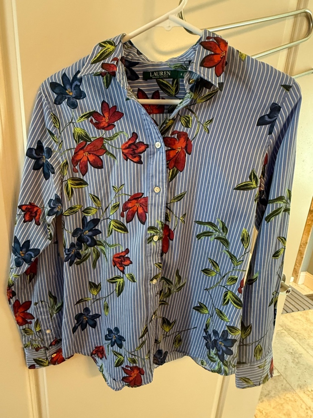 Ralph Lauren Blue Striped Shirt with Red & Navy Floral Print